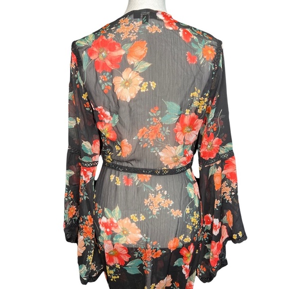 Black Sheer Floral Cover Up Robe NWT - Picture 3 of 6